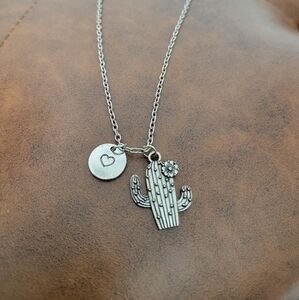 Heart cactus charm necklace